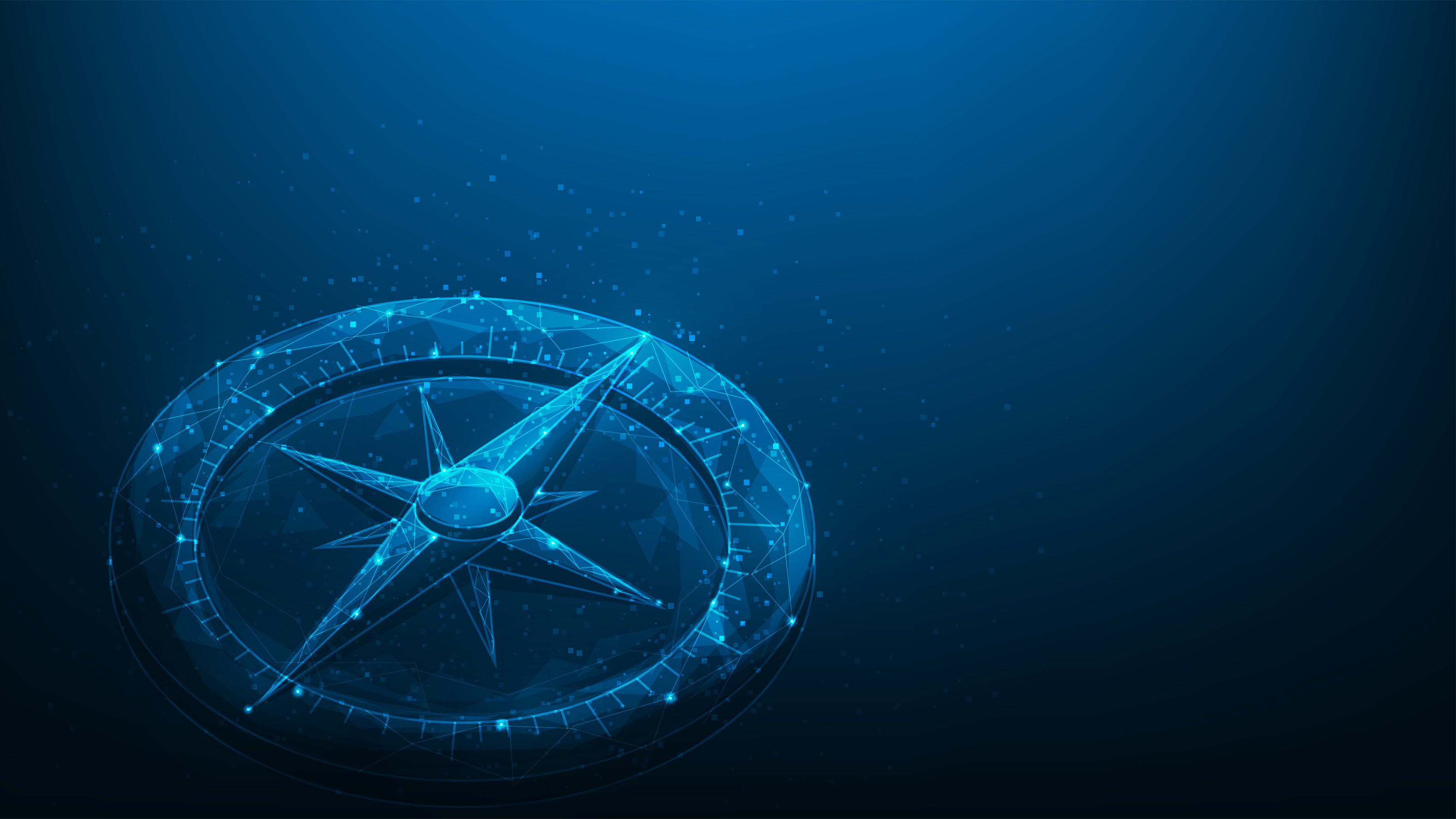 the dedicated training header; a vector image of a compass on the lefthandside in various shades of blue