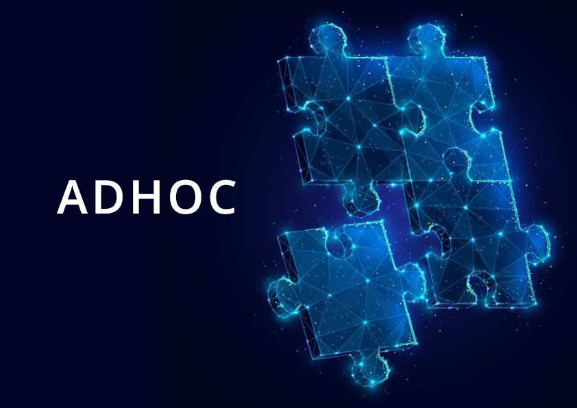 glowing puzzle pieces with the word adhoc to the left of them