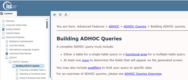 example of Online Help about ADHOC